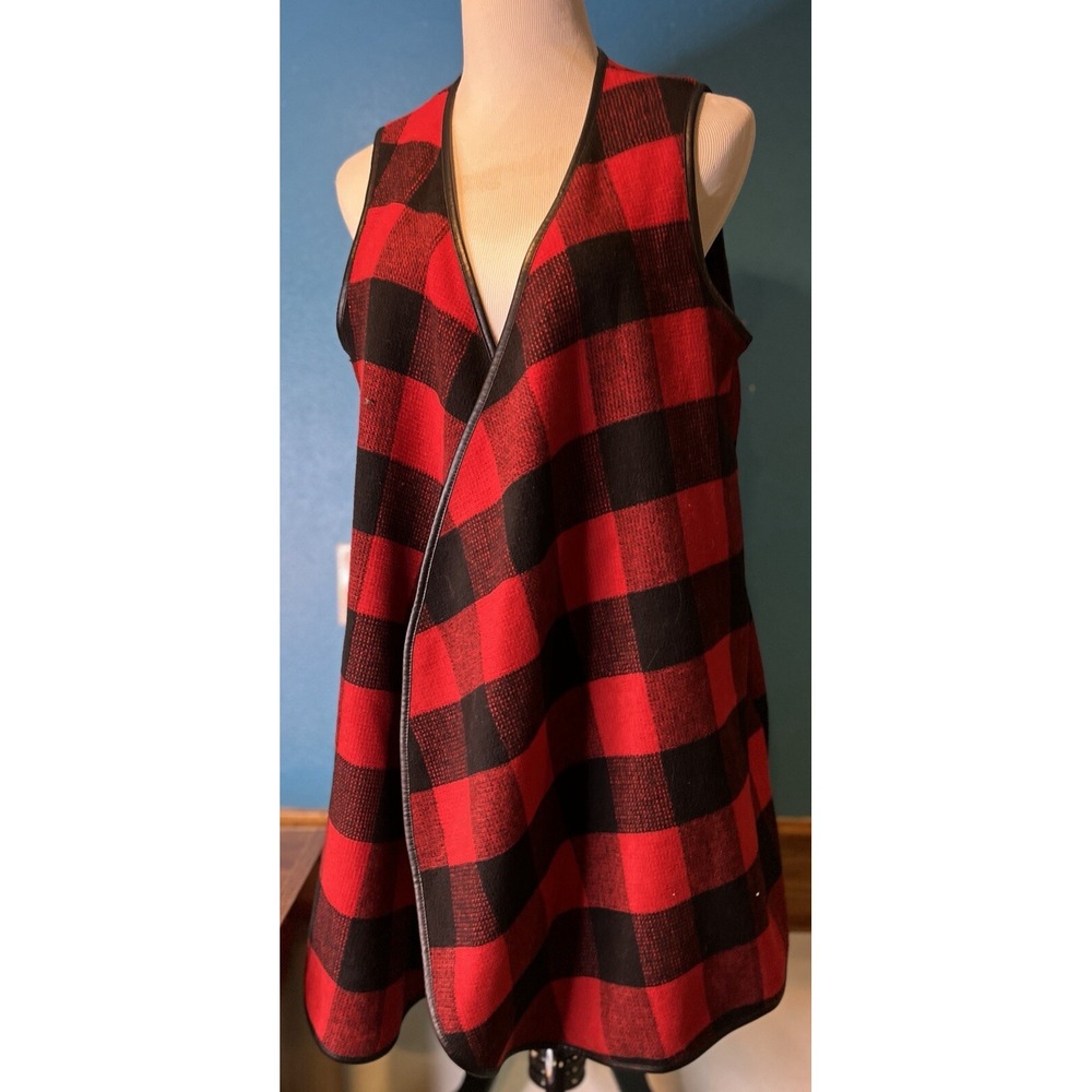 Rosette Women's Buffalo Plaid Cardigan Vest - Size L Red‎ Black W/Pockets NWOT